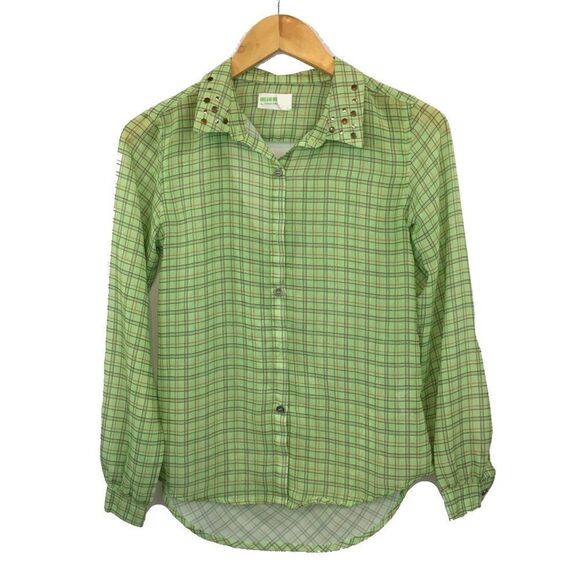 Green plaid cut out back embellished top - Picture 1 of 4